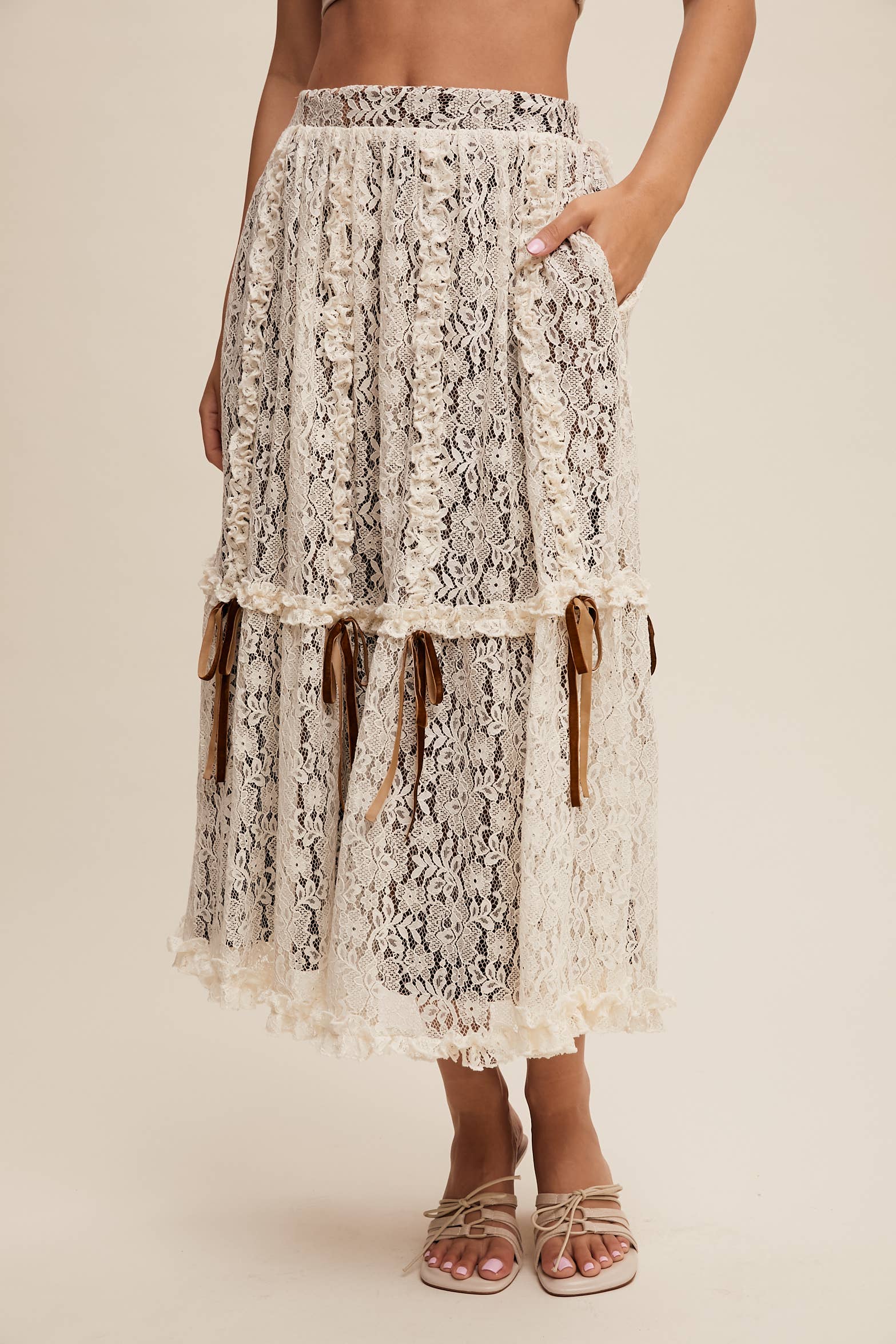 Listicle – wholesale Skirt – Women’s – Lace Midi Skirt with Ribbon Details22