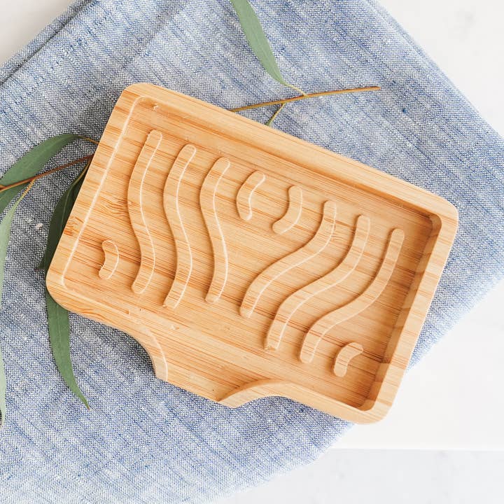 Bamboo Soap Dish - Wavy Self Draining Soap Lift for wholesale by The Little Flower Soap Co