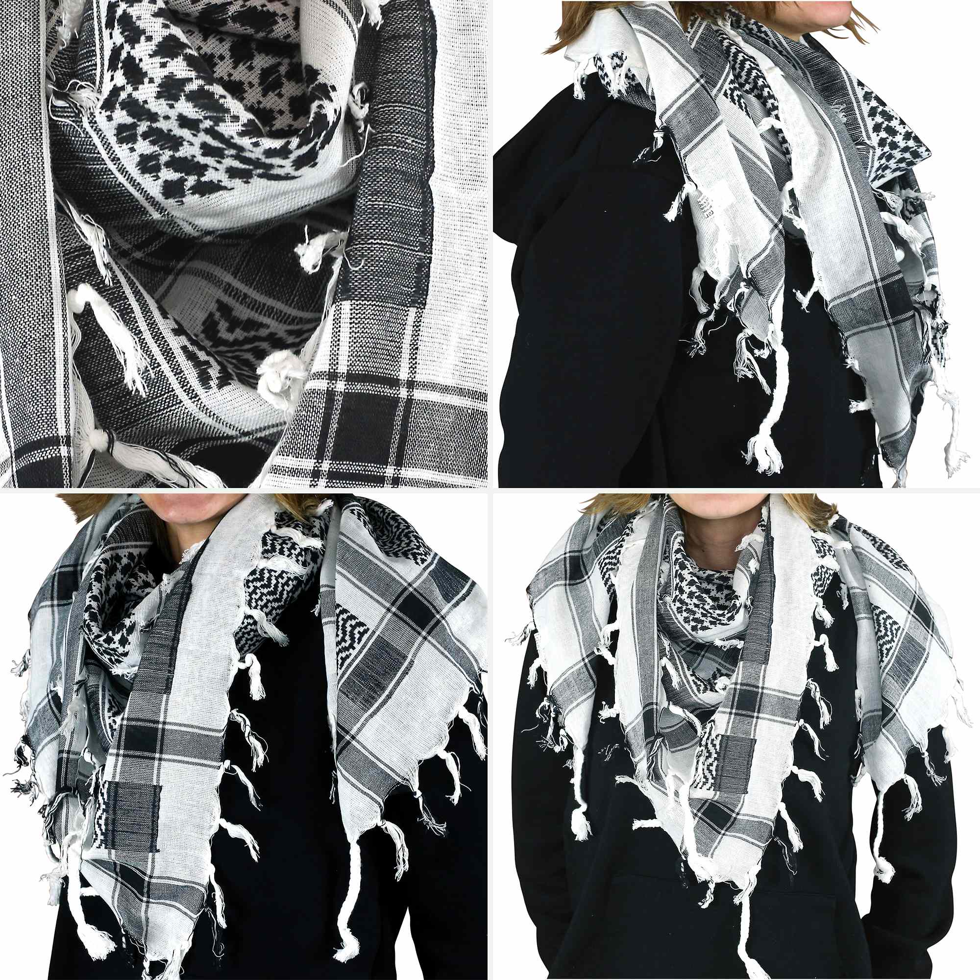 Tribal Trade GmbH - Wholesale Scarf - Unisex - Palituch - White - Black - Kufiya PLO towel10