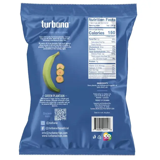 TURBANA - Vente Chips - Turbana Plantain Chips - Salés 7 oz1