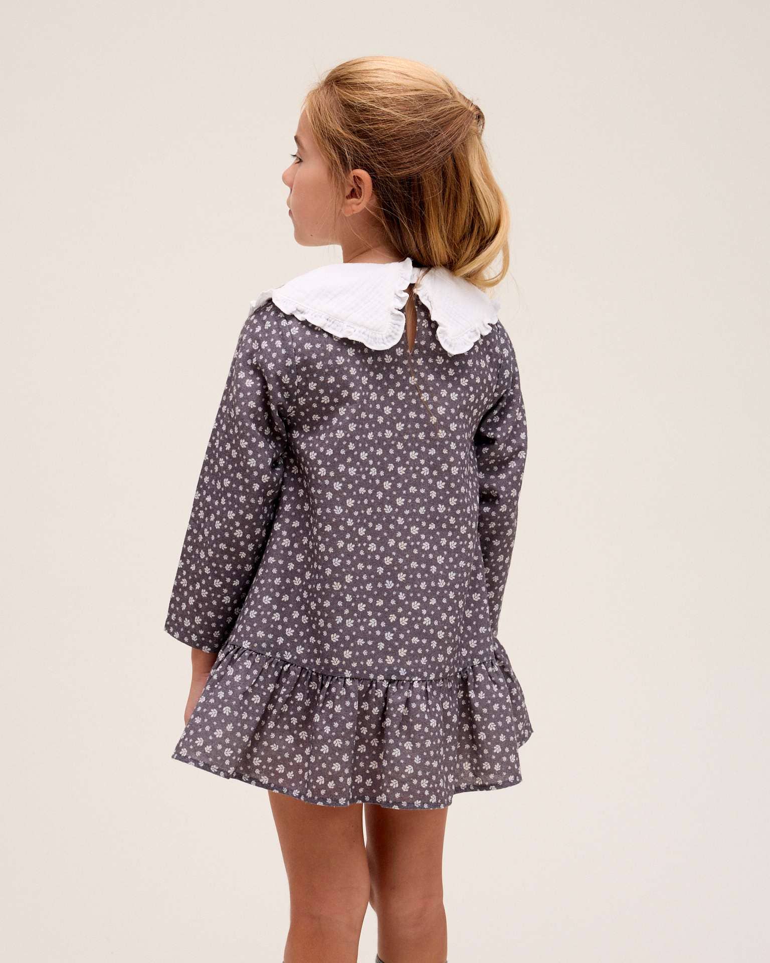 Grey Gray girl's dress with white leaves for wholesale on Faire1