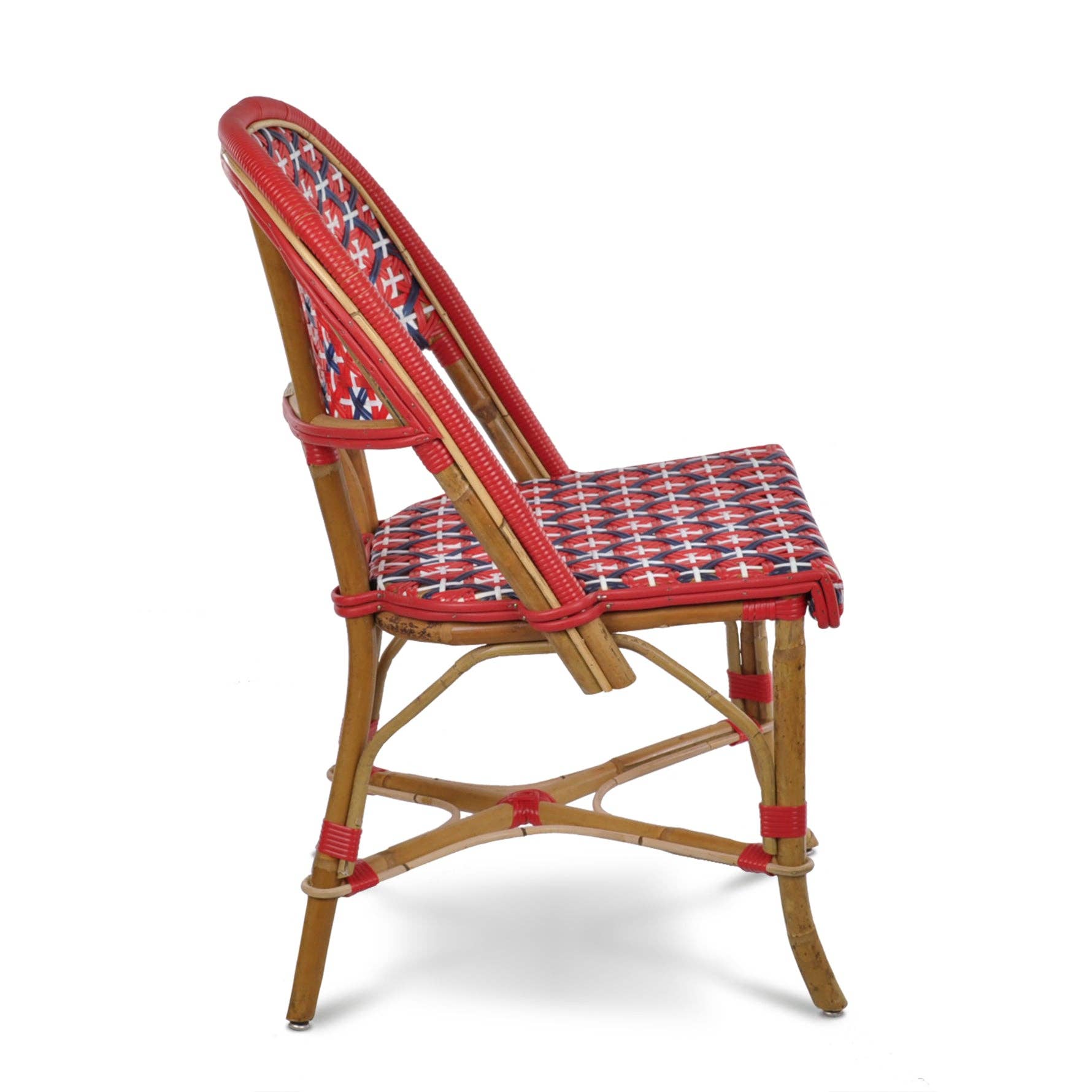BONNECAZE - Wholesale Chair - Valence French Bistro Rattan Chair - Crosses - Red/Navy Blue/White3
