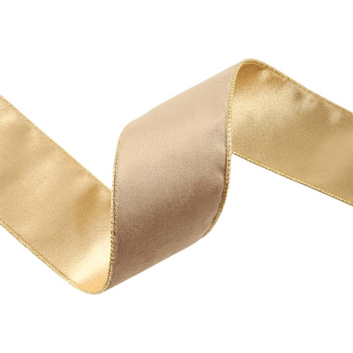 LA Ribbons Wholesale - Wholesale Ribbon - Gift Wrapping - 2 1/2" Reversible Classic Velvet Wired Ribbon | Latte/Gold | 10 Yard Roll
4