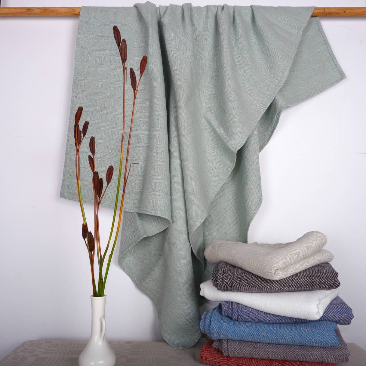 NorraVilla - Wholesale Bath Towel - Herringbone Linen Towel - Mint11