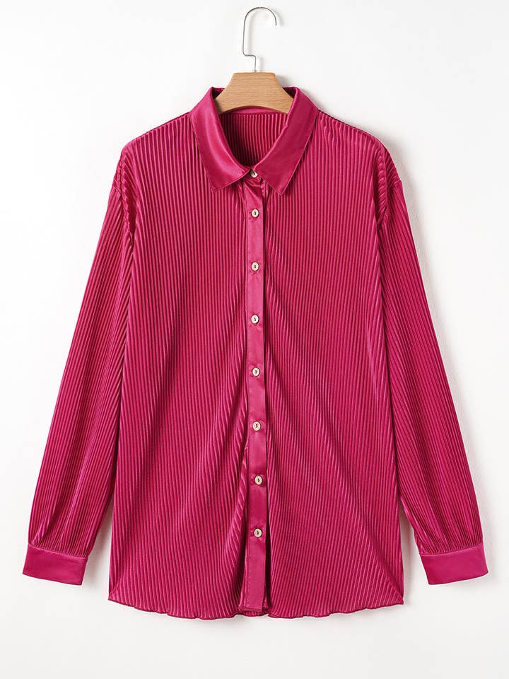 Rose Red Plus Size Ribbed Long Sleeve Shirt and Pants Pajama Set for wholesale on Faire