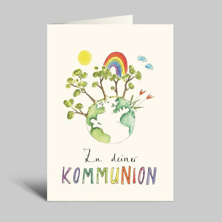 Kommunionskarte | Weltkugel und Regenbogen | mit Umschlag für den Großhandel von Annelis Art