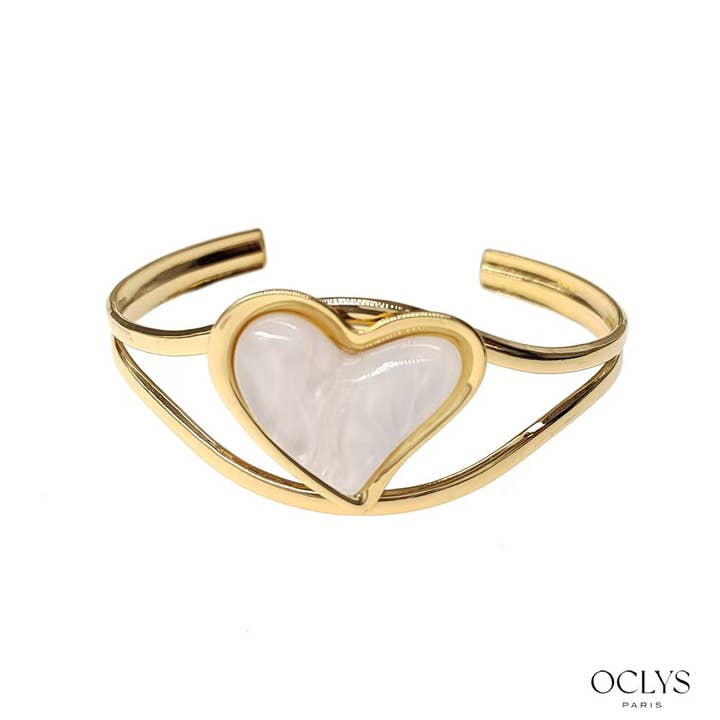 Oclys - Wholesale Cuff Bracelet - Open heart bangle stainless steel Hoja5