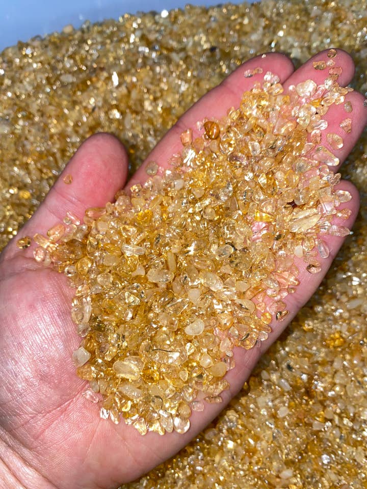 Bulk Citrine Crystal Chips (1 lb. Bag) Size 5mm - 7mm Heated for wholesale by New Moon Beginnings