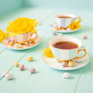 Set of 6 Vintage Floral Tea Cups and Saucers for Tea Party Supplies, Blue, Pink, 8oz, Size: 8 fl oz
