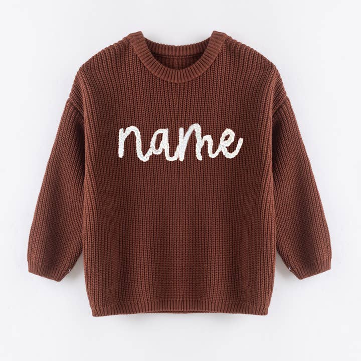 Cozy Custom Name Embroidered Brown Oversize Sweaters for wholesale by Auraquise