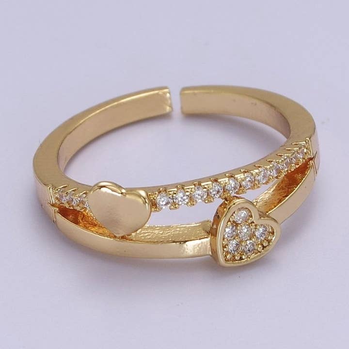 Double Heart Ring Gold Filled Dainty CZ Love Jewelry S-508 for wholesale by Aim Eternal
