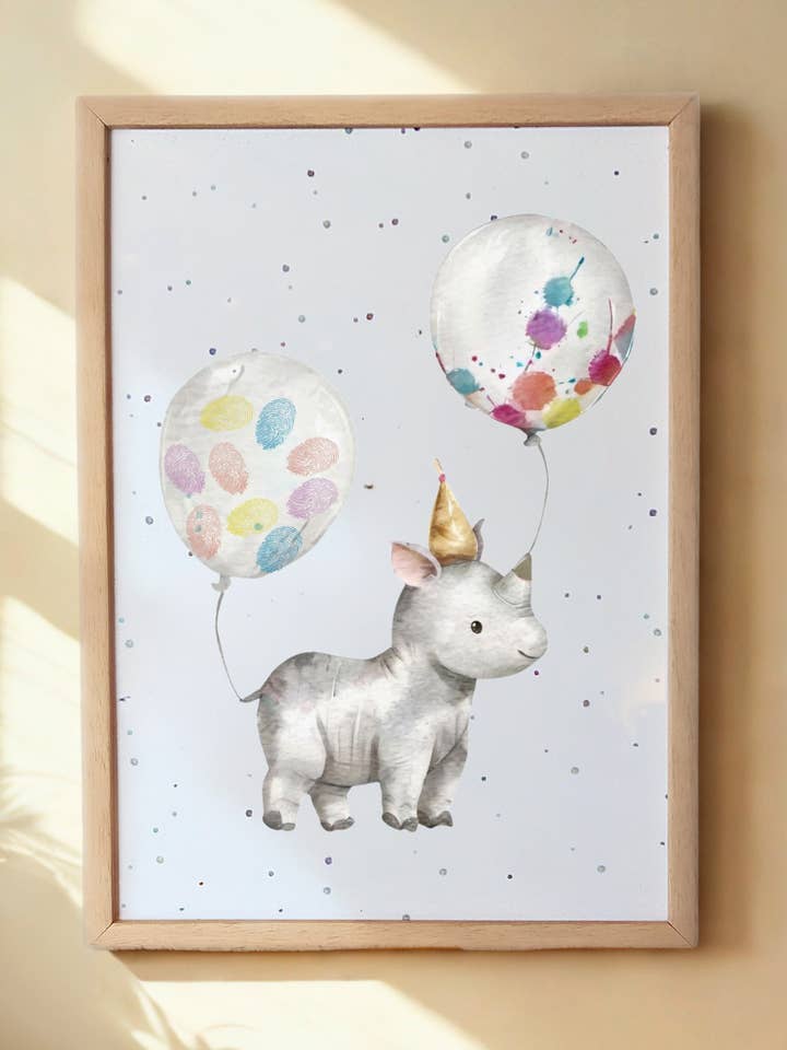 Rhino Fingerprint Keepsake Print - A5 for wholesale by Tiny Tiptoes