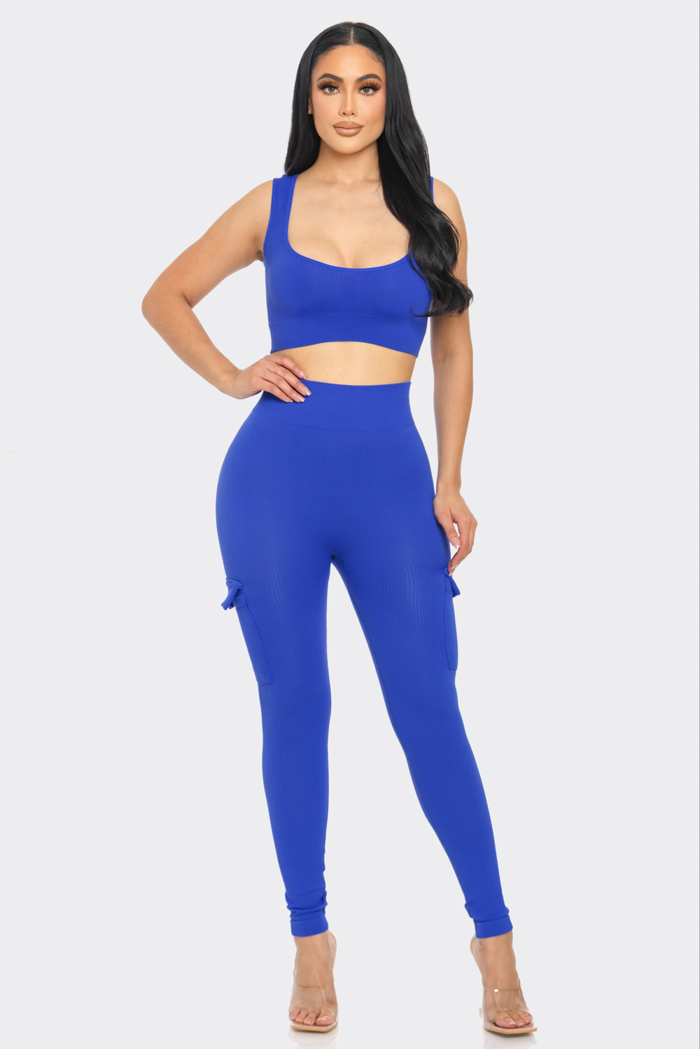 Lime All the Time - Wholesale Activewear Set - Women's - 2 Pc Seamless Muscle Crop Tank Top and Cargo Legging Set7