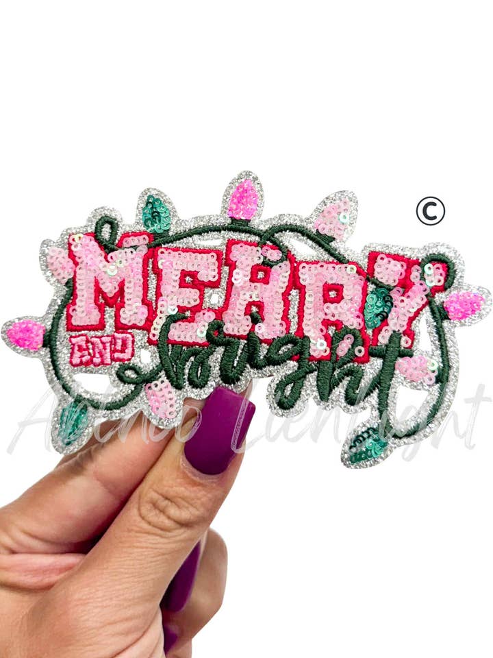 Merry & Bright Christmas Lights Sequin Christmas Patch-SMALL for wholesale by ABLNco