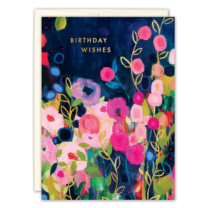 Carte de vœux d'anniversaire à fleurs roses et bleues pour la vente par Biely & Shoaf