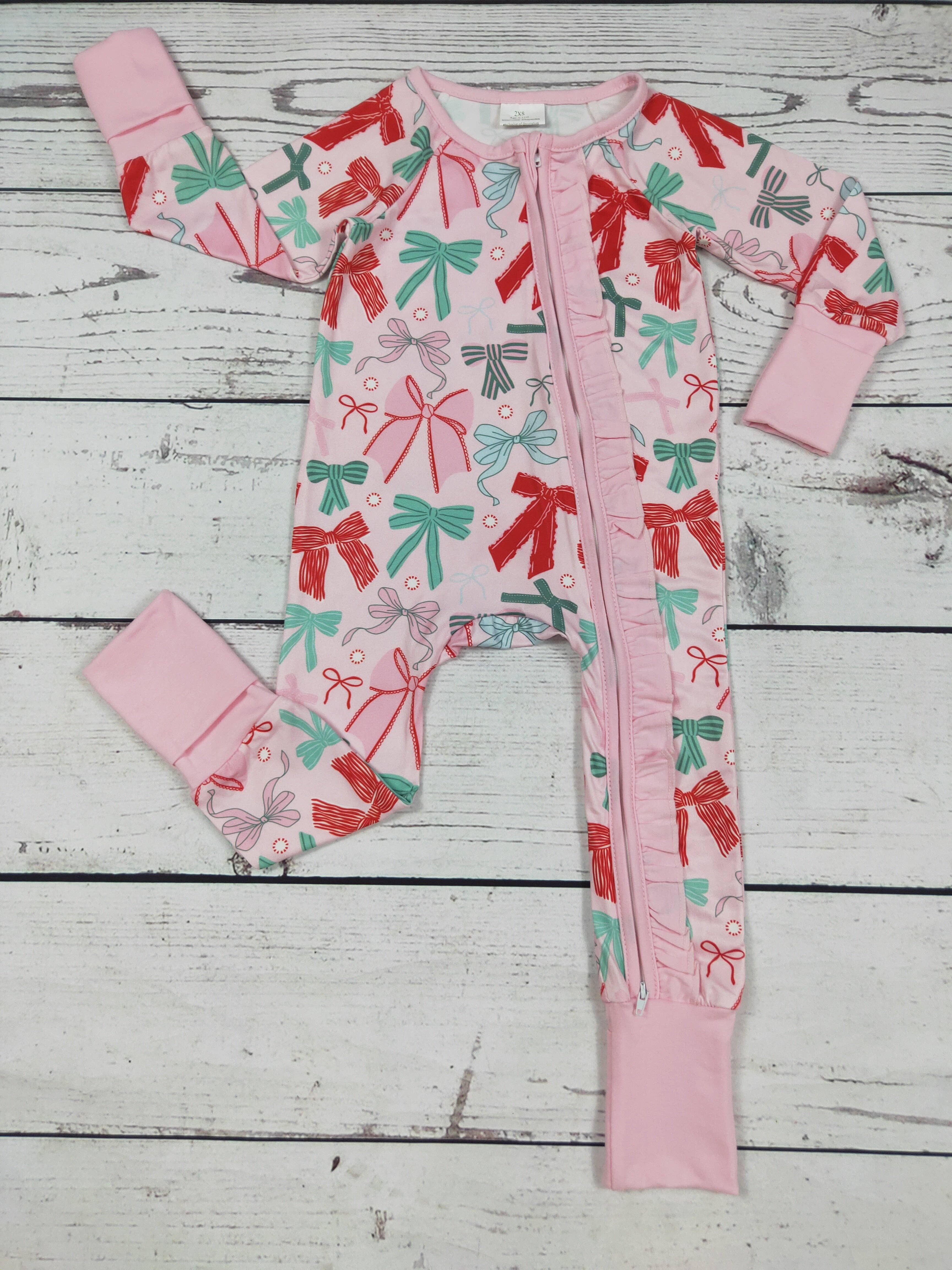 sassy kids palace - Wholesale Sleepsuit - Baby - Baby Girl Multi Colors Bow Printed Zipper Sleeper