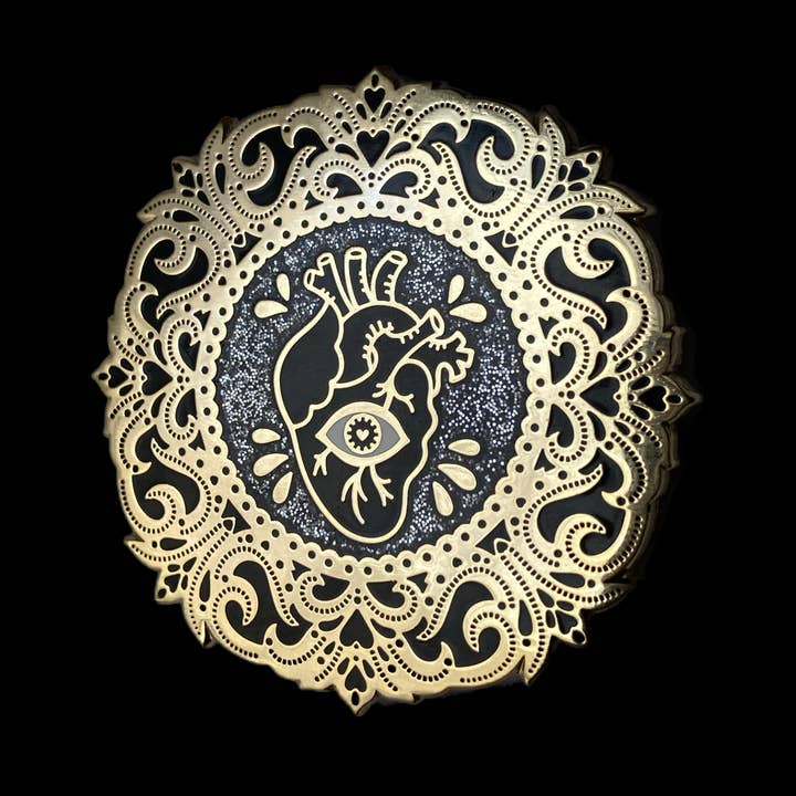 Bleeding Heart Pin (Black): Golden Hard Enamel, Goth Spooky for wholesale by Soni Graves