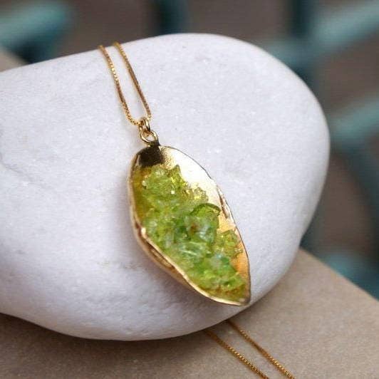 Nature-Inspired Green Murano Glass Shell Necklace for wholesale by Mother Nature Jewelry