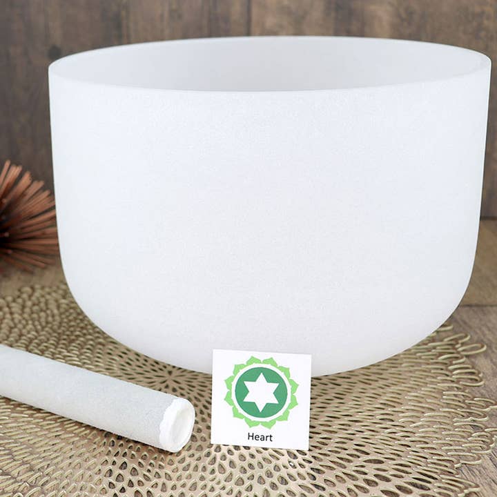 Natures Artifacts Inc - Wholesale Meditation Supplies - Heart Chakra Frosted Quartz Crystal Singing Bowl1