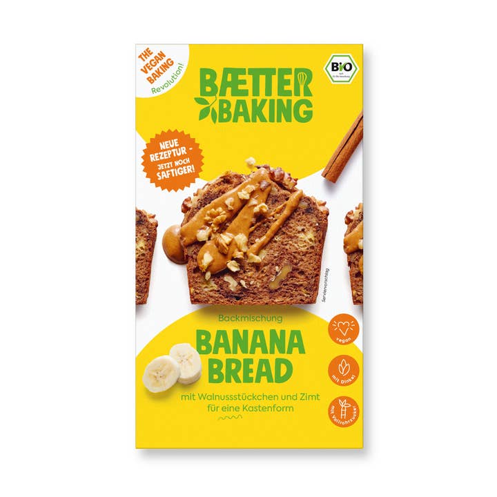 Banana Bread, vegan, 309g,
Bio-Backmischung für den Großhandel von Baetter Baking
