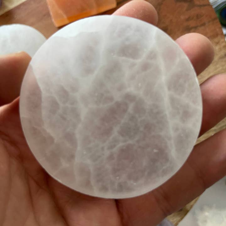 CaNatureLover - Wholesale Crystal Charging Plate - Polished Selenite Charging Station Round crystal plate, Flat Crystal Plate ,gemstone charging ,Protection Cleansing Meditation Crystal