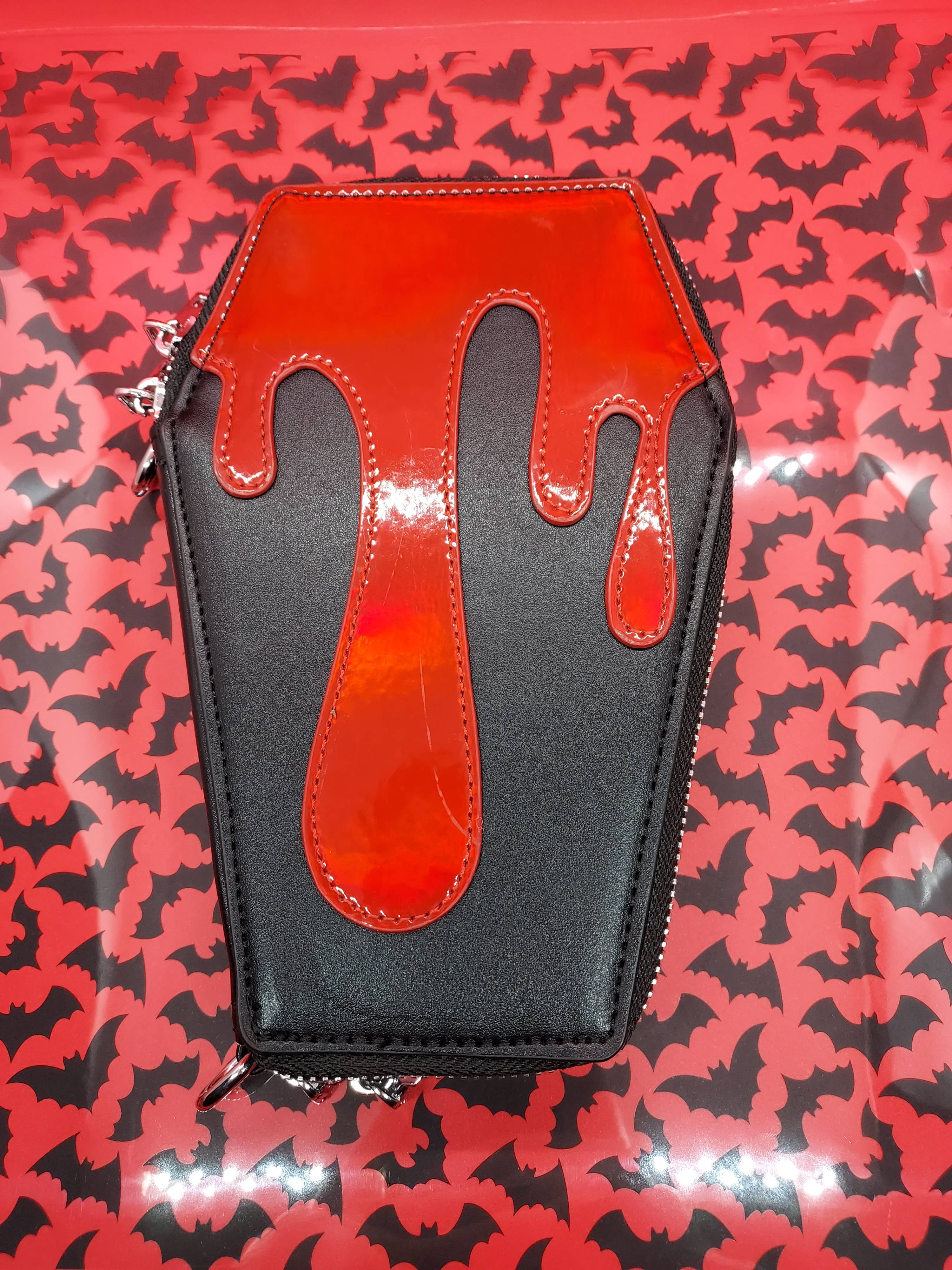 CatHead Pins - Vente Portefeuille – femme - Pochette portefeuille rouge en forme de cercueil style gothique vampire