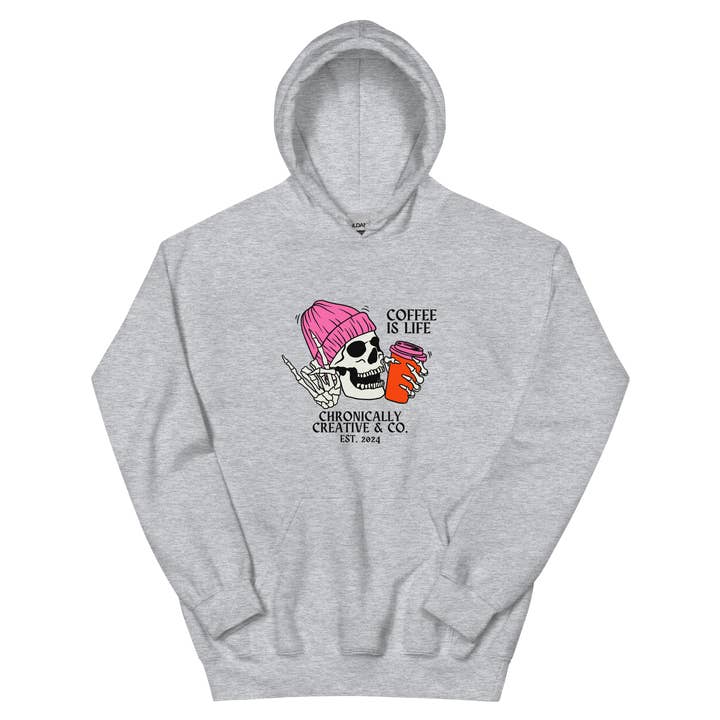 "Coffee Is Life" Hygge Grafisk Hættetrøje – Perfekt til Kaffelskere for engroshandel hos Chronically Creative & Co.
