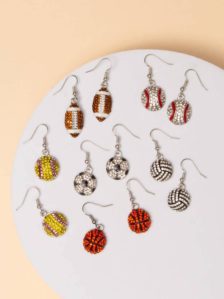 Game Day Crystal Pavé Dangle Earrings for wholesale by SP Sophia Collection