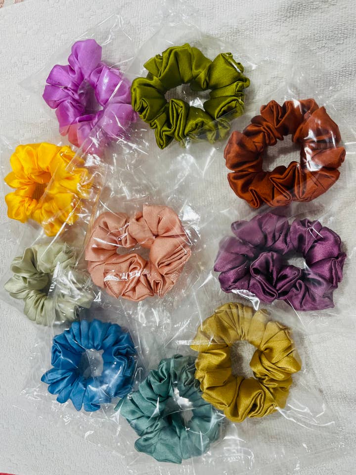 Assorted Silk Satin Scrunchies - 10 color x 2 - 20 piece for wholesale by KOHAR NATURALS