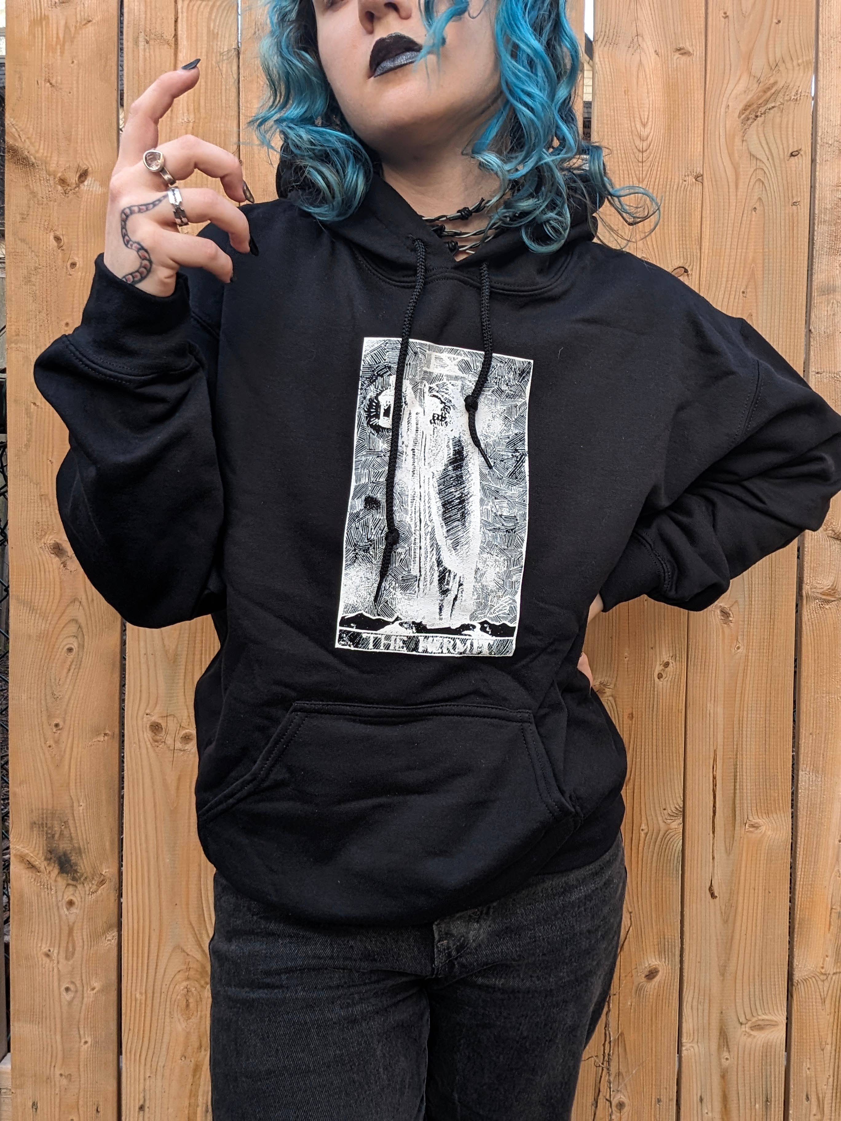 RaccoonGuts - Wholesale Hoodie - Unisex - The Hermit Gothic Alt Tarot Printed Pullover Hoodie1