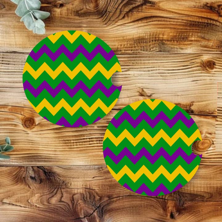 Mardi Gras Neoprene Car Coaster Set for wholesale by Prairie Chicken Sticker Shop & Gifts