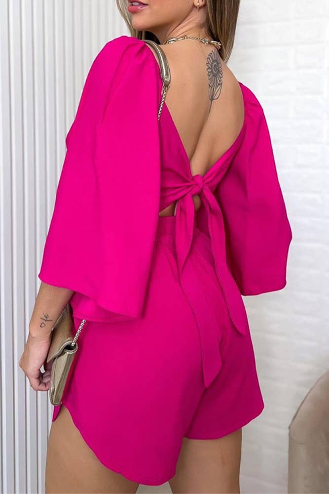 UNISHE - Vente Ensemble haut et short (PAS d'intérieur) - Femme - Ensemble de 2 hauts et shorts à manches 3/4 évasées ZZKF9535