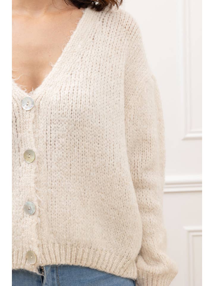 Happy look - Wholesale Cardigan - Women's - Wool blend puff-sleeve cardigan