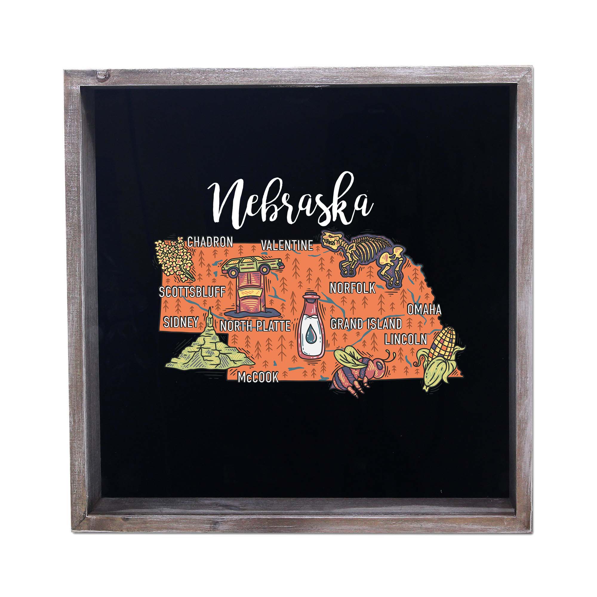 Torched Products - Wholesale Sign - State Map Design Shadow Box - Gray26