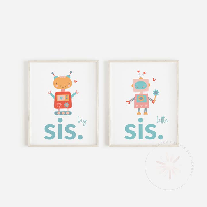 Big Sis Little Sis Robot A4 Prints (S2) for wholesale by Paper Daisies by j'adorne