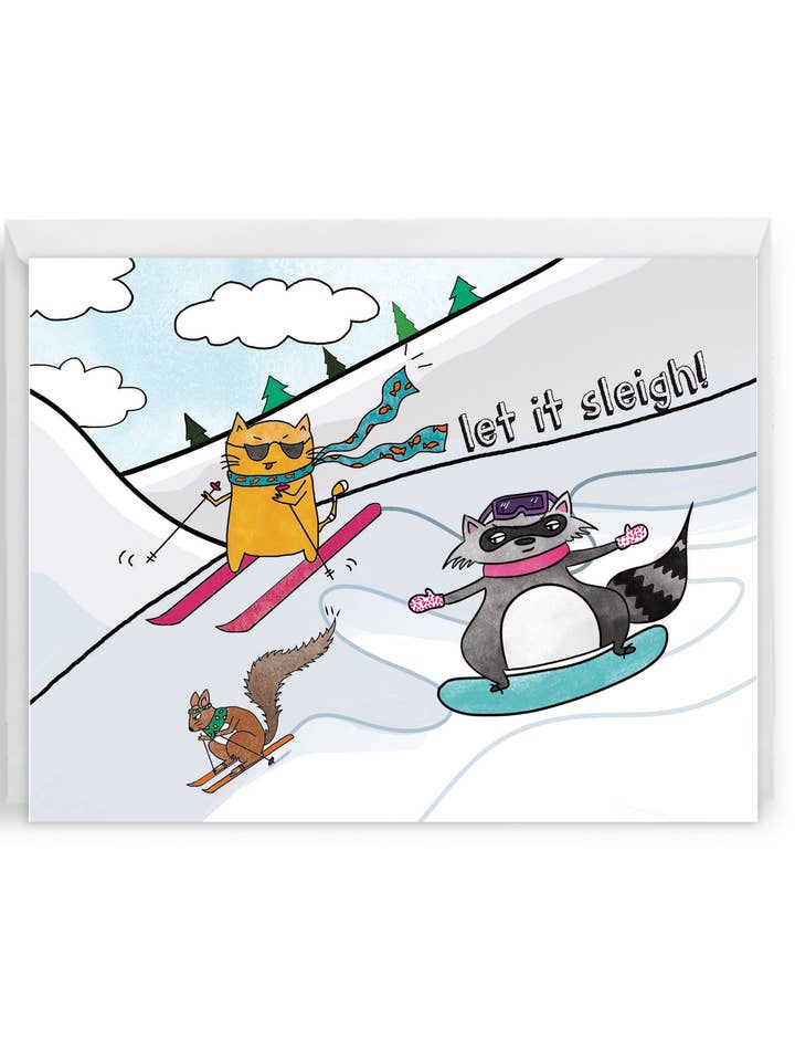 let it sleigh | cute winter sports holiday card for wholesale by Evil Llama and Friends