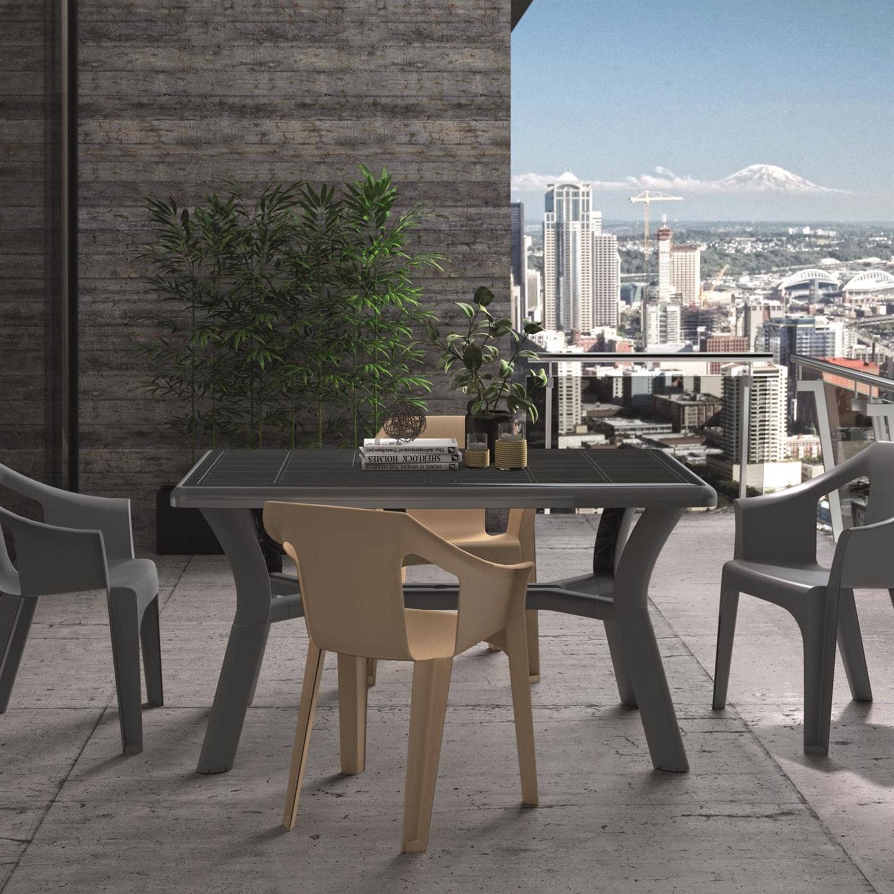 Rinkit Ltd - Vendita all'ingrosso Tavoli da patio - Tavolo da pranzo da giardino rettangolare a quattro posti a forma di tulipano, in plastica, 90 cm x 140 cm, prodotto da Resol4