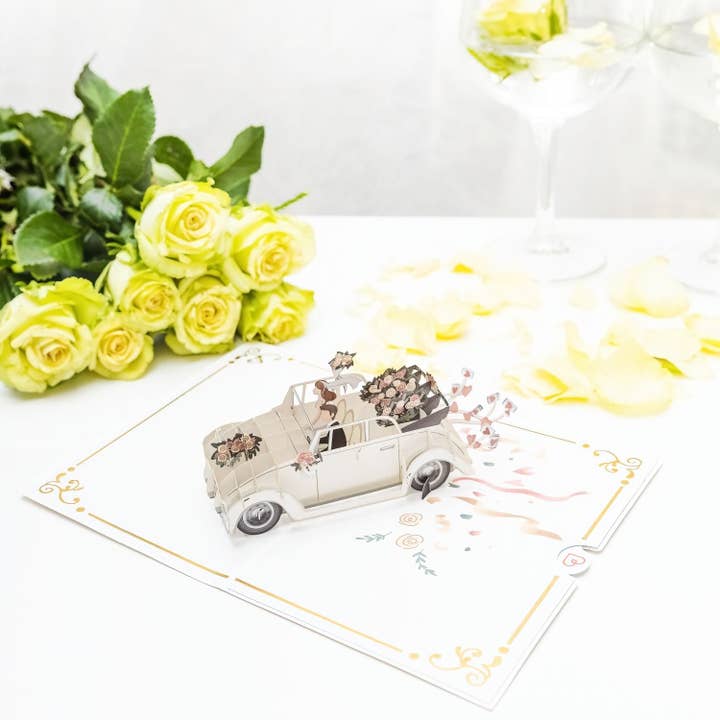 papercrush - Vendita all'ingrosso Partecipazioni di nozze - Biglietto pop-up auto per matrimoni | Biglietto di matrimonio 3D, biglietto di auguri3