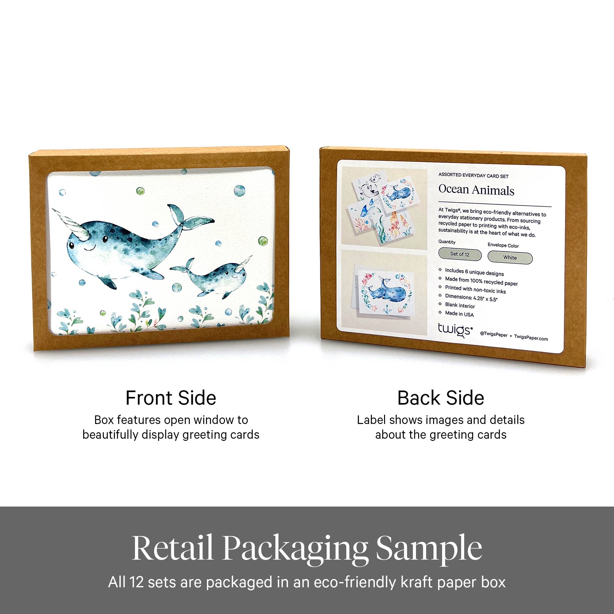 Twigs Paper - Wholesale Stationery/Notecard Set - Ocean Animals Greeting Card Set | Assorted Notecards2