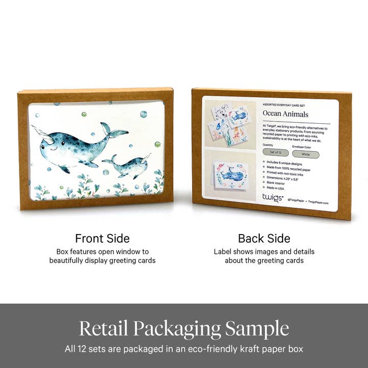 Twigs Paper - Wholesale Stationery/Notecard Set - Ocean Animals Greeting Card Set | Assorted Notecards2