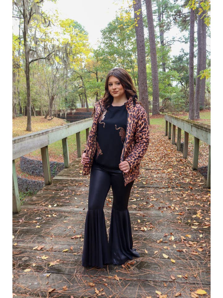 MK267 Obsidian Metallic Black Bell Bottom Pants for wholesale on Faire