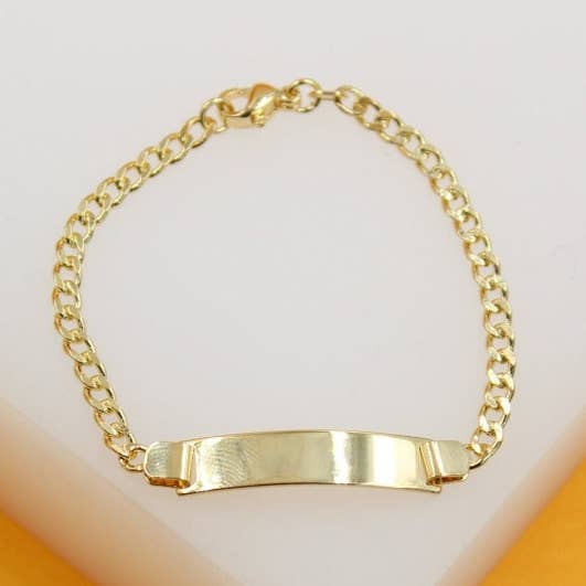 MIA Jewelry - Wholesale Link & Chain Bracelet - 18K Gold Filled Dainty Curved Plate Kid Curb Bracelet (XX15)0