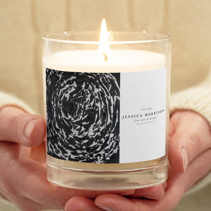 Striving Glass Jar Soy Wax Candle for wholesale by Jessica Morrison Fine Art & Design