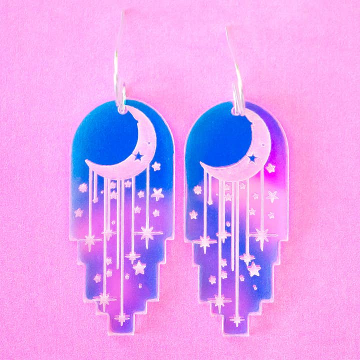Celestial Earrings Holographic Moon & Stars Dangles for wholesale by Momenti di Vita