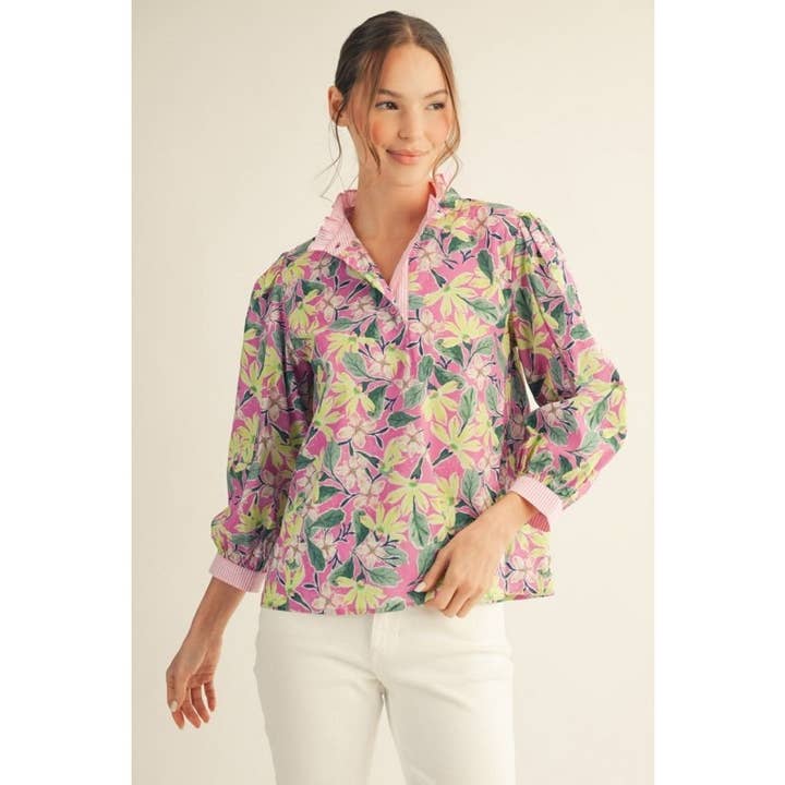 Women Short sleeves button up floral top for wholesale by Upmost