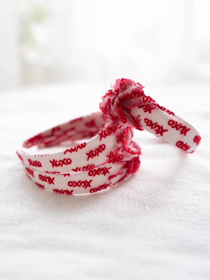 XOXO Mesh Top Knot Valentine Pink Knotted Headband for wholesale by Brynnbands