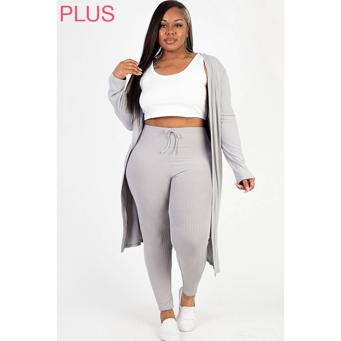 UP CLOTHING - Wholesale Lounge Set - Women's - PLUS SIZE Ribbed Cardigan and Leggings Set4
