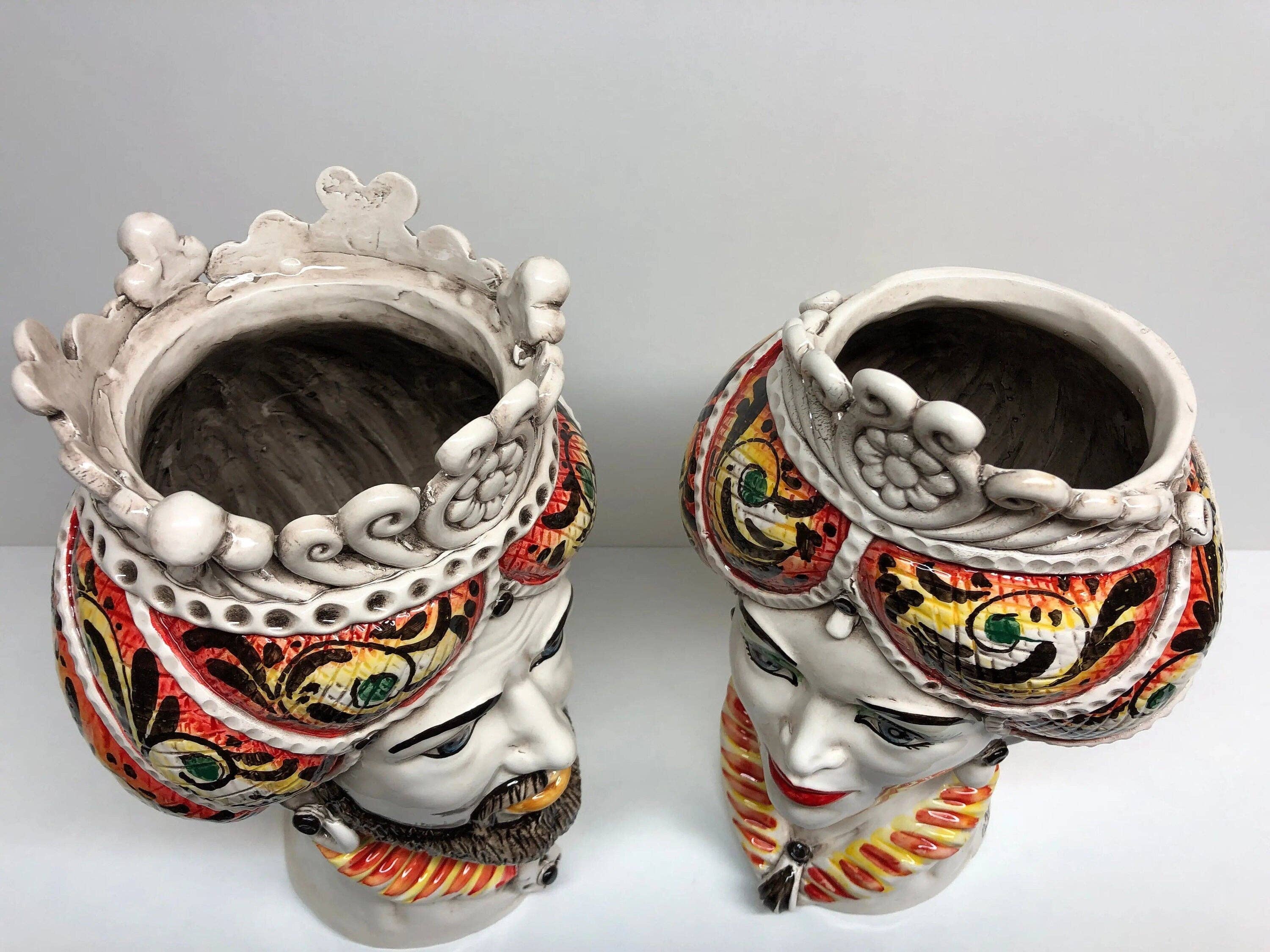 DD Ceramiche Siciliane - Wholesale Decorative Figurine - Norman Moor's Heads Caltagirone Ceramic Line cm H.30 L.19 Handcrafted Yellow Orange1