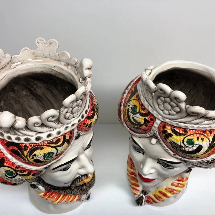 DD Ceramiche Siciliane - Wholesale Decorative Figurine - Norman Moor's Heads Caltagirone Ceramic Line cm H.30 L.19 Handcrafted Yellow Orange1