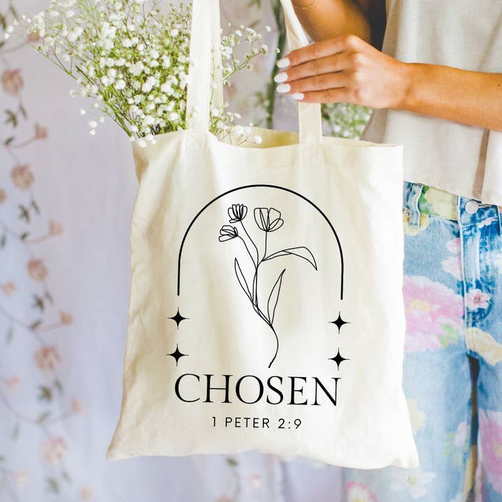 CHOSEN 1 PETER 2:9 TOTE BAG for wholesale by Dwell Apparel